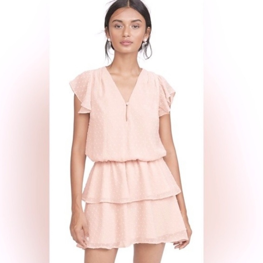 NWT Yumi Kim Millennial Pink Swiss Dot Tiered Mini Dress Size L